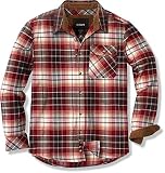 CQR Herren Langarm Flanell Kariertes bequemes Button-up Baumwollhemd, Hof110 1pack - Burgundy, XL