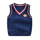 DaobaKIDS Jungen Pullunder Gestrickte Weste V Ausschnitt Strickweste Kinder Ärmellos Strickpullover Sweatshirt 1-7 J