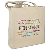 Stofftasche mit Stadt/Ort Fehmarn - Motiv Positive Eigenschaften - Farbe beige - Stoffbeutel, Jutebeutel, Einkaufstasche, B