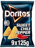 Doritos Sweet Chili Pepper – Tortilla Nachos mit süßem Chili- Geschmack – Herzhafter Snack zum Knabbern aus Mais – 9 x 125g