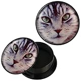 Chic-Net Schraub Plug Acryl grau getigerte Katze Gesicht Piercing Ohrschmuck 20