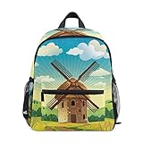 Malen Vintage Windmühle Kleinkind Rucksack Kinder Leichtgewicht Büchertasche Vorschule Schülerrucksack für 1-6 Jahre die Reise Mädchen Jung