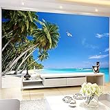 Benutzerdefinierte Fototapete Moderne Mode Seelandschaft Kokospalme Strand Meer Möwe Wandbild Hintergrund Wanddekor 120Cm(W)×80Cm(H)