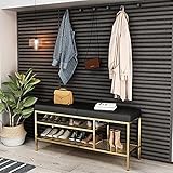 GGFHH Sitzbank mit Schuhregal Schuhbank Sitzfläche mit Stauraum, BxHxT 100x47x32cm Flur Wohnzimmer Garderoben-Bank Schuh-Schrank Schuh-Ablage Schuh-Kommode, Leicht zusammenzub