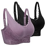 NC Damen Sport BH Spitzen ohne Bügel Bustier Dünn Front Closure Push Up Strech Fitness Training Joggen Yoga Bequem Atmungsaktiv BH