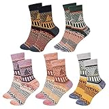 VDSOW Wollsocken für Damen, 5 Paar Multipack Dicke Kuschelsocken Wintersocken Stricksocken, Winter Warme Gestrickte Lustige Socken Neujahr Weihnachten Geburtstag Geschenke für Frauen EU 35-42