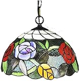 12-Zoll-Tiffany-Stil-Pendelleuchte Vintage Red Tulips Färbte Glasschatten Hängelampe für Wohnzimmer S