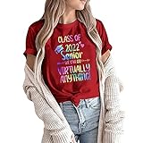 Orgrul Weihnachten Tops für Damen Pullover Kurzarm Familie Passende T-Shirts Loose 2022 Trendy Bluse Lässig Nettes T-Shirt (S, Weinrot 01)
