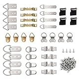 FEPITO 96 Pcs Bilderrahmen Hängehaken Kit, 9 Modelle Bild Hanger Haken mit Schrauben für Office Familie Foto Bild Malerei Hängende S