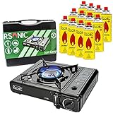 RSonic Gaskocher Campingkocher Gasherd Campinggaskocher Celik + Transport Koffer + 12 x Gask