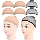 6 Stück Haarnetz Nylon Wig Cap Perücke Kappen, Perückenkappe Set Perückennetz Unterziehhaube Dehnbare Elastische Atmungsaktive 4 Nackt Beige Perückenkappen + 2 Schwarze H