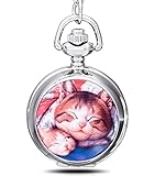 Unendlich U Schmelz faul Katzen/Kitty/Kitten mit groß Quarz Taschenuhr Halskette und Lange Kette für Damen/Herren/Mädchen/Junge/