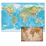 GREAT ART XXL Poster Set – Relief Weltkarte und Kleine Retro Weltkarte – Dekoration Wandbild Gall Projektion Maps-in-Minutes™ Geographie Kartographie Landkarte Erde 140 x 100