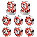 inodiref 10 Stück Kugellager Skateboard, 608RS ABEC-9 Reibungsfreie Kugellager, Metall Double Shielded Miniatur Rillenkugellager, für Skateboard, Roller, Inline Skates (8mm x 22mm x 7mm, Rot)