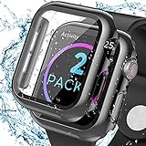 Delidigi 2er Pack Wasserdichte Apple Watch Displayschutzfolie 44/40mm Serie 6 5 4 SE, Apple Watch Hülle mit Hartglas-Metallbeschichtung Hartes PC Cover für Apple Watch 44/40mm (Schwarz, 40mm)