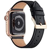 QAZNZ Lederarmband Kompatibel mit Apple Watch Armband 40mm 38mm 44mm 42mm, Original Leder Ersatzband Kompatibel mit iWatch Serie 6 5 4 3 2 1 & iWatch SE(38mm 40mm,Schwarz/Roségold)