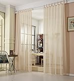 WOLTU® VH5864sd, Gardinen transparent mit Schlaufen Leinen Landhaus Optik, Schlaufenschal Vorhang Stores Voile Fensterschal für Wohnzimmer Kinderzimmer Schlafzimmer, 140x225 cm, Sand, (1 Stück)