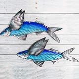 xinxinchaoshi Gartendeko Metall Glas Fliegende Fischmauer für Hausgarten Dekoration im Freien Miniaturskulptur Tier Statuen für Wandteile Gartenstatuen (Color : A)