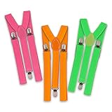 Eventlights Neon Hosenträger Set - grün, orange, pink - Schwarzlicht Party - UV Schwarzlicht Leuchteffek