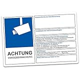 Achtung Videoüberwachung DSGVO BDSG Datenschutz Info Blau Video Überwachung Aufkleber Hinweis Schild Diebstahl R068 (Zum selbst ausfüllen, 15x10 cm)