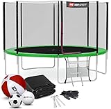 Hop-Sport Trampolin Outdoor Ø 244 cm – Gartentrampolin Komplettset mit stabilen U-Beinen, außenliegendem Netz, Sprungtuch und Leiter sowie Extra-Zubehör, grü