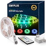 MYPLUS LED Strip 5m, RGB Led Streifen mit Fernbedienung und Netzteil, Farbwechsel LED Leiste für Zuhause, Küche, Schlafzimmer, 20 Grundfarben, 6 Dynamische Modi und DIY-Funk