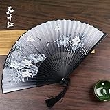 1SourceTek Faltfächer aus Seide, 21 cm, für Damen, mit Stoffhülle, chinesischer JiangNan-Retro-S