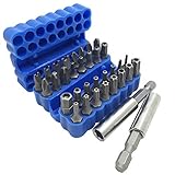 FineGood Schraubendreher-Bit-Set mit magnetischem Verlängerungs-Bithalter, Sicherheitssicherheit gegen Manipulation, metrischer Sechskant, Tri-Wing-Drehmomentschlüssel, Stern-Bit, Blau, 34-teilig