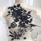 QLING 3D Stickerei Perlen Spitze Applikation Blumen Strass Tüll Besatz Besetzter Stoff für DIY Ausschnitt Hochzeit Brautkleid Kleidung Stickerei Dekoration, nicht null, Schwarz , Free S