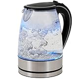 Deuba LED Wasserkocher 1,7 L Edelstahl Glas 2200 W BPA Frei Kabellos Kalkfilter Überhitzungsschutz Teekocher Teek