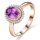 KnSam Damen Ring, Trauring Gelbgold Goldringe Hochzeit Luxus Blume 18 K 750 Rotgold Hochzeitringe Für Damen Mit Saphir Rose Gold Purple Pink Gr. 54 (17.2)
