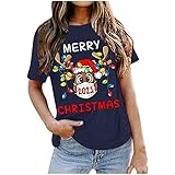 Damen T-Shirt Rundhals Kurzarm Weihnachtselchdruck Sommer Tops für Damen T-Shirts Beiläufig Cocktailparty