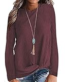 MISFAY Langarmshirts für Damen Casual Pullover Twist Knot Waffelstrick Shirts Mauve S