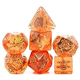 World of Dice Steampunk Würfel - bernsteinfarben, 7tlg. Pen and Paper Würfel Starterset, für Dungeons and Drag