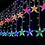 BLOOMWIN Lichtervorhang Stern Lichterkettenvorhang USB 3x0,65M 120LEDs 8Modi Stimmungslichter Weihnachtsbeleuchtung für Fenster Tür Innen Sternenvorhang B