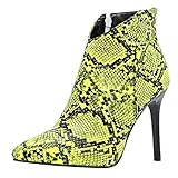 Etebella Damen Spitze Stiletto Schlangenmuster Stiefeletten High Heels Ankle Boots mit Reißverschluss Abend Sexy Schuhe (Neon Grün,41)