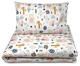 Balbina Kinder Baby-Bettwäsche-Set ☆Boho Tiere Motiv 100 x 135 cm Deckenbezug 40 x 60 Kissenbezug|2tlg. 100% Baumwolle mit Reißverschluss (Boho Motiv-Wald)