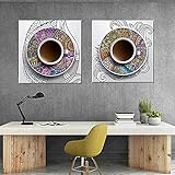 Leinwandbilder,Leinwand Malerei 2 Stück Wandkunst Bild Leinwand Gemälde Wanddekoration Leinwand Fotodrucke Moderne Küchenszene Kaffee auf Leinwand 50*50