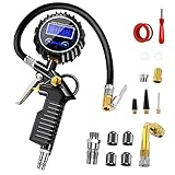 Anykuu Reifenfüller Digital Multifunktion Luftdruckprüfer Reifendruckmesser mit 15 Zubehörteilen 220 PSI Reifenfüll Messgerät für Kompressor Auto Motorrad Fahrrad LKW