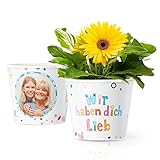 Facepot Geschenk für Oma, Uroma oder Mama - Blumentopf (ø16cm) mit Bilderrahmen für Zwei Fotos (10x15cm) | Wir haben Dich lieb