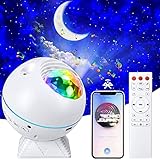 TEPILOS Sternenhimmel Projektor, LED Ozeanwellen Projektor Nachtlicht mit Fernbedienung/Bluetooth 5.0/4 Helligkeitsstufen/Timer Geeignet/360°Drehen für Kinder Erwachsene Party Weihnachten O