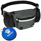 PetAmi Bauchtasche für Hunde, Leckerli-Tasche für Spaziergänge mit dem Hund, Training, integrierter Kotbeutelspender, Wasserflaschenhalter, Laufen, Trockenfutter (Anthrazit)