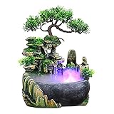 Jeffergarden Zimmerbrunnen Indoor & Outdoor Brunnen Wasserfall Tischbrunnen Dekoration Wasserspiel Mit Farbwechsel Led Beleuchtung Zen Meditation Wasserfall(EU 220V)