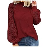 Damen Oberteil Langarm Spitze Lässiges Loses Top Große Größen Oberteil Elegant Langarmshirt Lässige Blusentops Oversized Basic T-S
