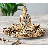 INtrenDU Buddha Dekoteller Bronze mit Teelichthaltern und Deko-S