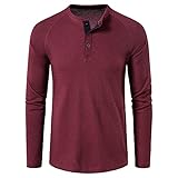 erthome1 Langarmshirts Herren Lässiges Lockeres Henley Shirt Rundhals mit Knöpfen Casual Einfarbig Lange Ärmel Oversize Langarm Oberteile Blusen T-Shirt Tops Longsleeve mit mehrerer Farb