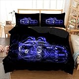 WONGS BEDDING Bettwäsche 3D Druck Modern Auto Bettbezug Set 135x200 cm Bettwäsche Set 2 Teilig Bettbezüge Mikrofaser Bettbezug mit Reißverschluss und 1 Kissenbezug 50x75cm für Jung