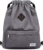 KAUKKO Neue Canvas Kordelzug Turnbeutel mit Innentasche Sack Schultasche Sportrucksack