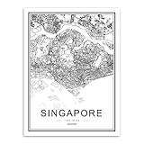 JYWDZSH Leinwanddruck Schwarz Weiß Welt Stadtplan Singapur Nordic Wohnzimmer Wohnkultur Wandkunst Bilder Leinwand G