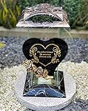 Grablampe Handmade NEU Herz Motiv mit Rose und Beschriftung - 32 cm - Grablicht Grabkerze Grabdekoration Grabschmuck Gartenlampe incl.Grabk